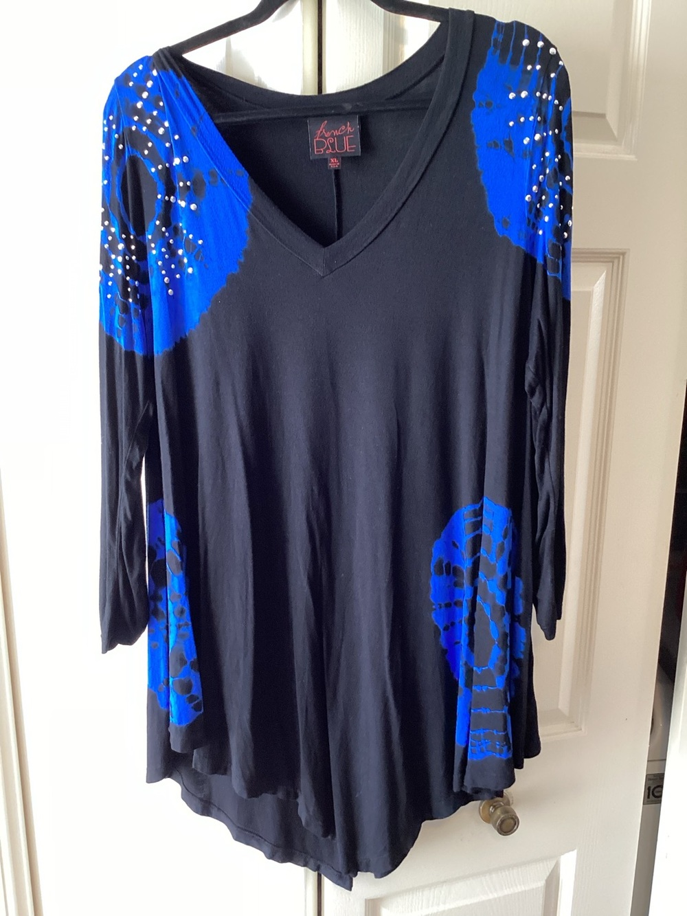 Hannah Blue Navy V-Neck Long Sleeve Tunic with Royal Blue Accents
